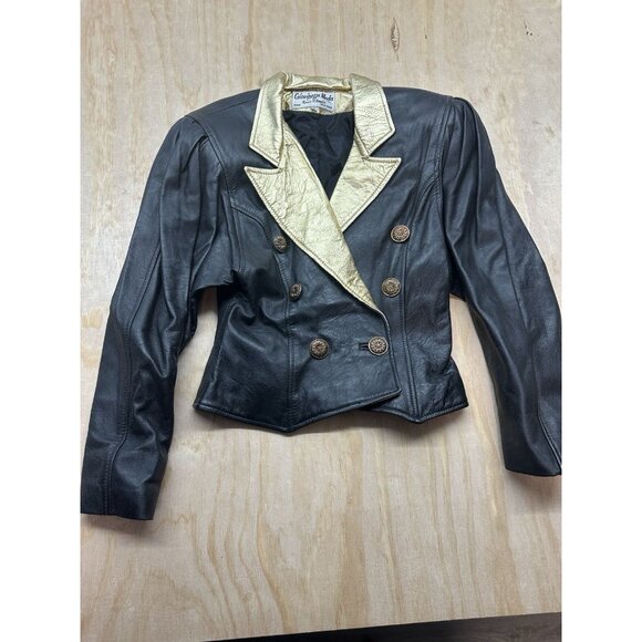 VTG 80s Giovinezza Moda By Rocco D’amelio Leather Jacket Women Sz S Gold Black - Picture 1 of 8